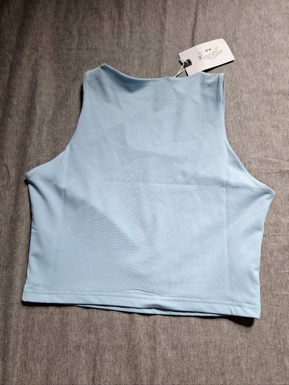 ReoRia  Blue High Neck Cropped Tank Top